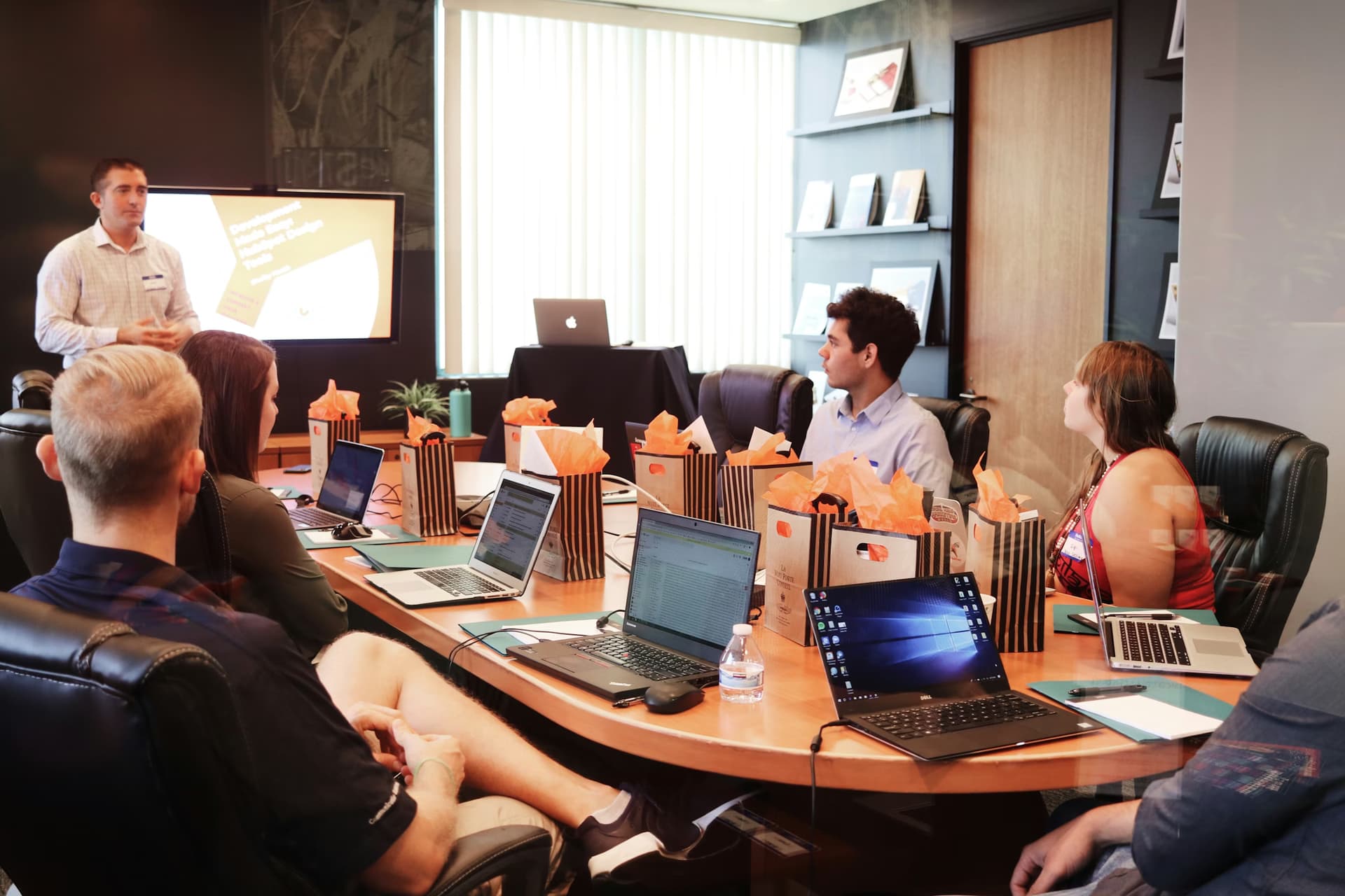 A diverse team in discussion in a modern office